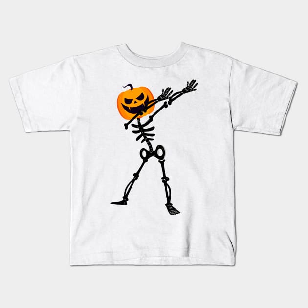 Dabbing Dab Skeleton Pumpkin Halloween Funny Kids T-Shirt by macshoptee